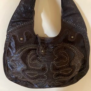 Isabela Fiore brown leather, with fur shoulder bag.